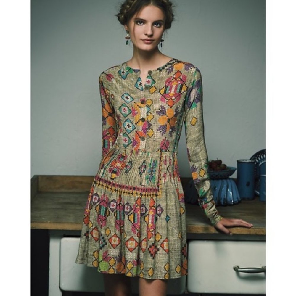 Anthro Hemant & Nandita Silk Pintucked Prima Dress